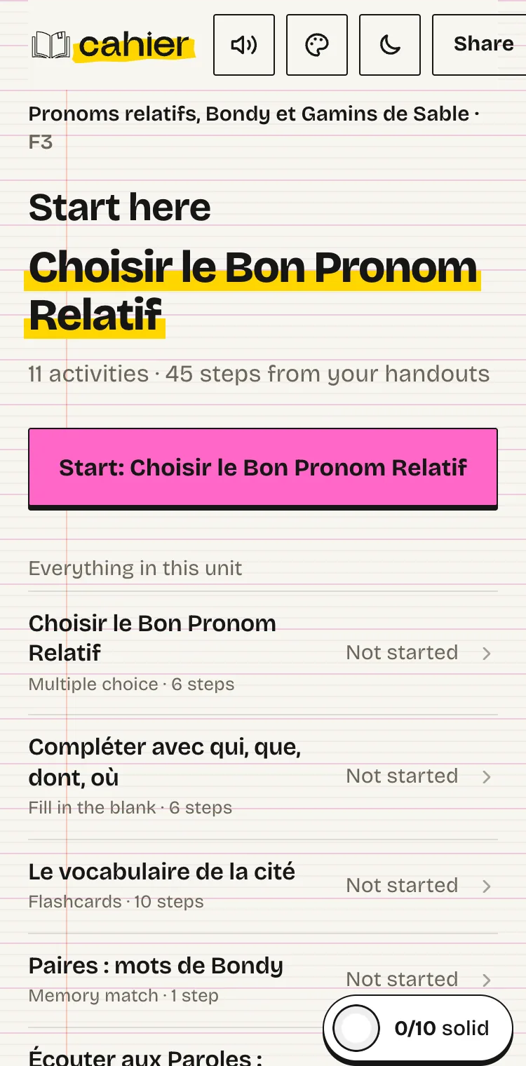 Your unit: every activity built from your handouts